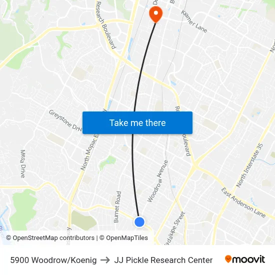5900 Woodrow/Koenig to JJ Pickle Research Center map