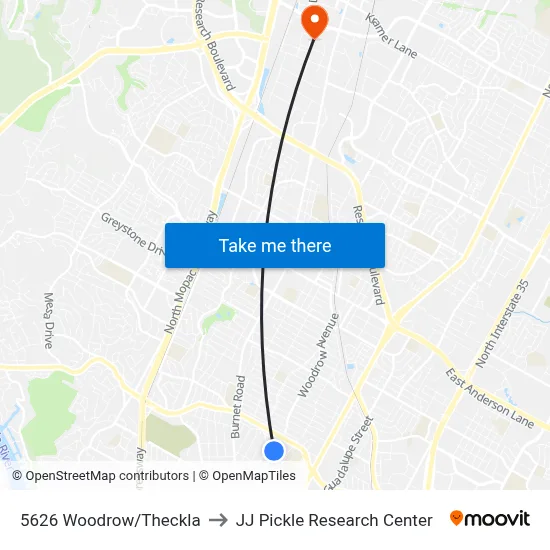 5626 Woodrow/Theckla to JJ Pickle Research Center map