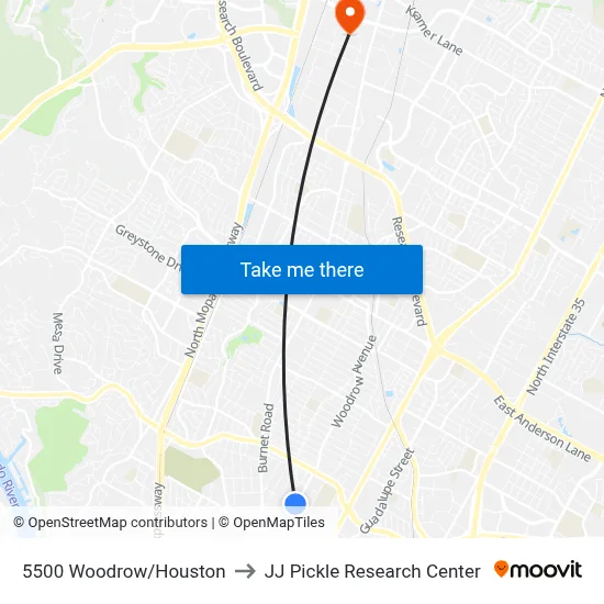 5500 Woodrow/Houston to JJ Pickle Research Center map