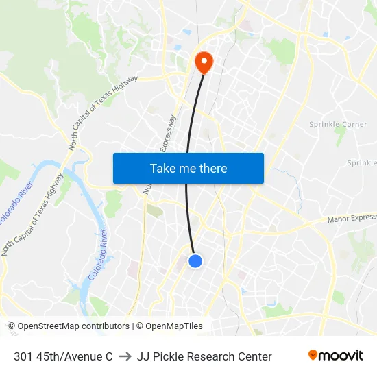 301 45th/Avenue C to JJ Pickle Research Center map