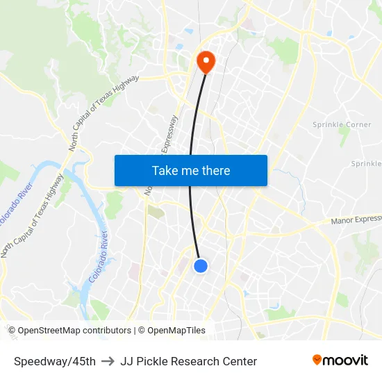 Speedway/45th to JJ Pickle Research Center map