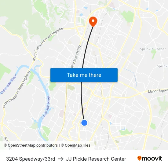 3204 Speedway/33rd to JJ Pickle Research Center map