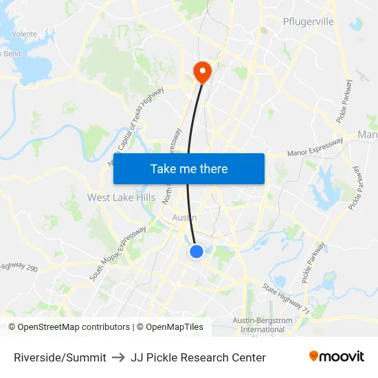 Riverside/Summit to JJ Pickle Research Center map
