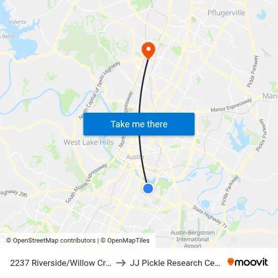 2237 Riverside/Willow Creek to JJ Pickle Research Center map
