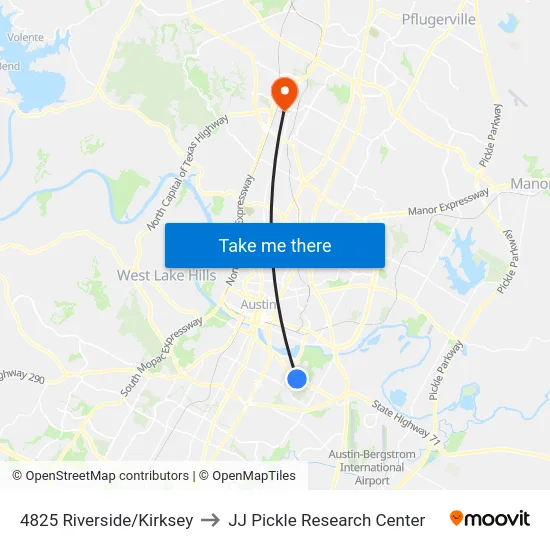 4825 Riverside/Kirksey to JJ Pickle Research Center map