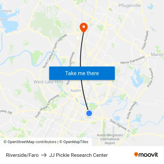 Riverside/Faro to JJ Pickle Research Center map