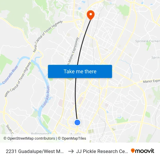 2231 Guadalupe/West Mall Ut to JJ Pickle Research Center map