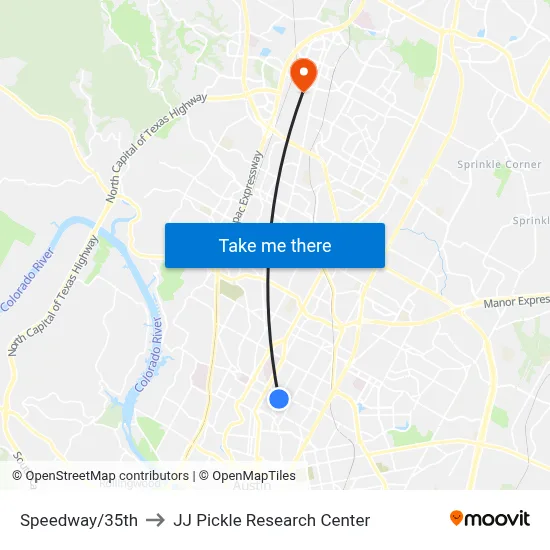 Speedway/35th to JJ Pickle Research Center map