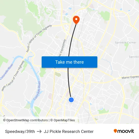 Speedway/39th to JJ Pickle Research Center map