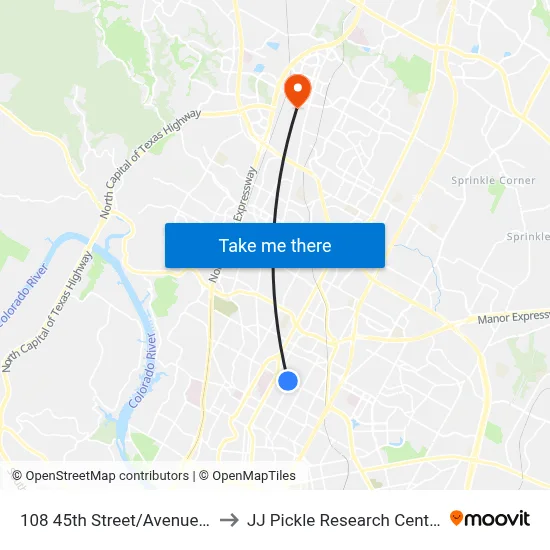 108 45th Street/Avenue D to JJ Pickle Research Center map