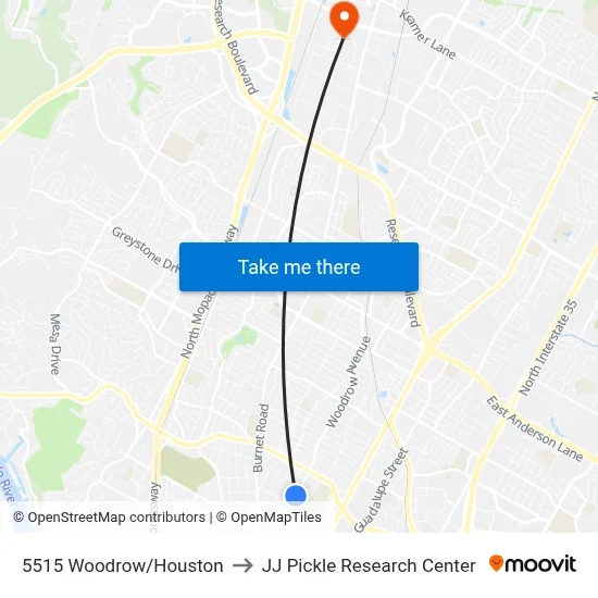 5515 Woodrow/Houston to JJ Pickle Research Center map