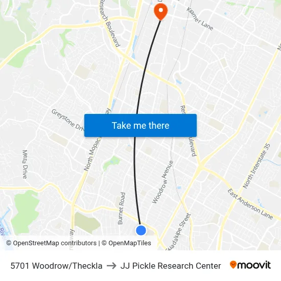5701 Woodrow/Theckla to JJ Pickle Research Center map