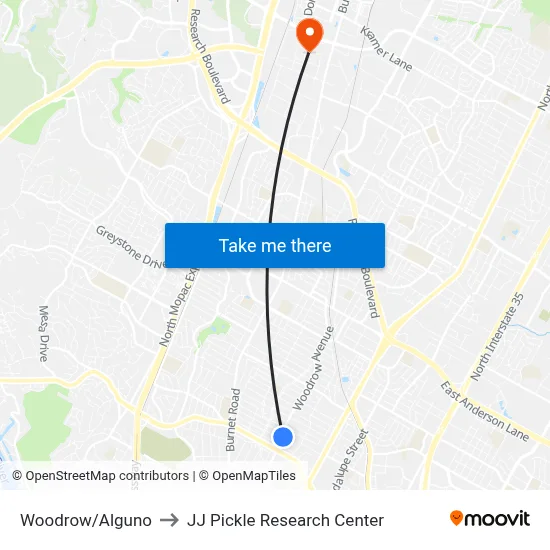 Woodrow/Alguno to JJ Pickle Research Center map