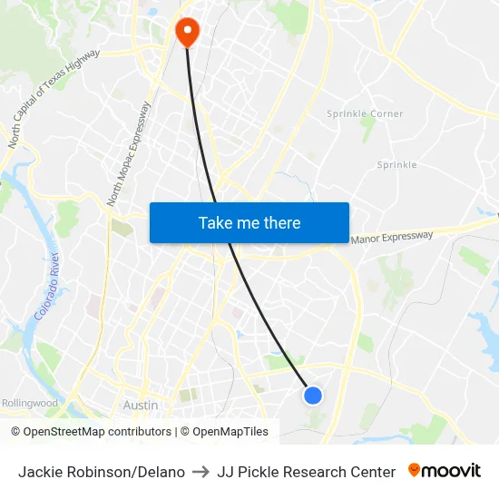 Jackie Robinson/Delano to JJ Pickle Research Center map