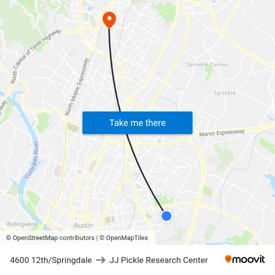 4600 12th/Springdale to JJ Pickle Research Center map