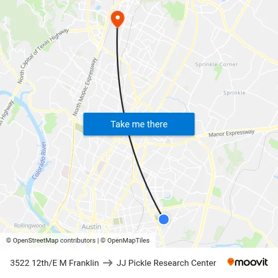 3522 12th/E M Franklin to JJ Pickle Research Center map