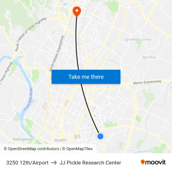 3250 12th/Airport to JJ Pickle Research Center map