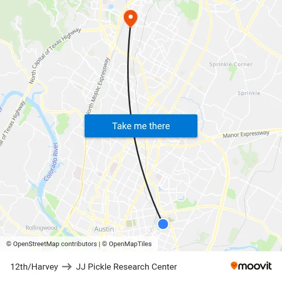 12th/Harvey to JJ Pickle Research Center map