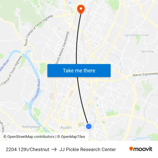 2204 12th/Chestnut to JJ Pickle Research Center map