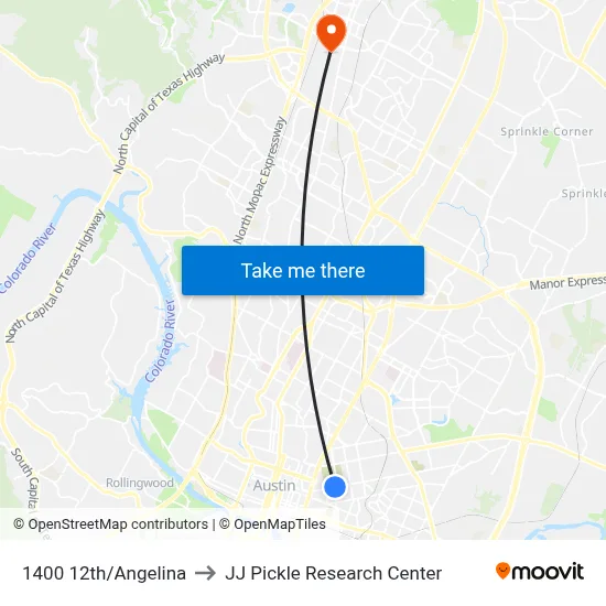 1400 12th/Angelina to JJ Pickle Research Center map