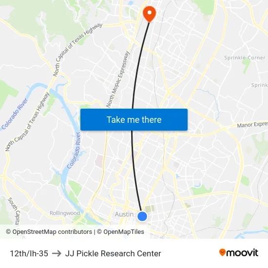 12th/Ih-35 to JJ Pickle Research Center map
