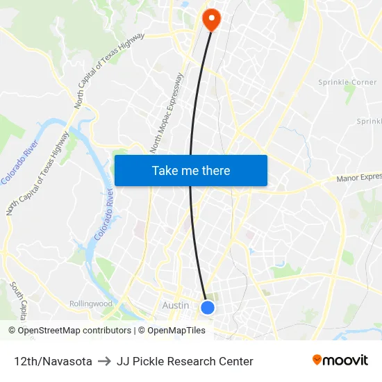 12th/Navasota to JJ Pickle Research Center map