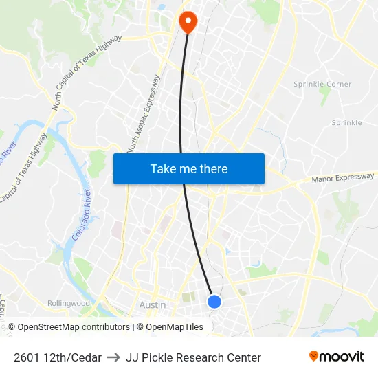 2601 12th/Cedar to JJ Pickle Research Center map