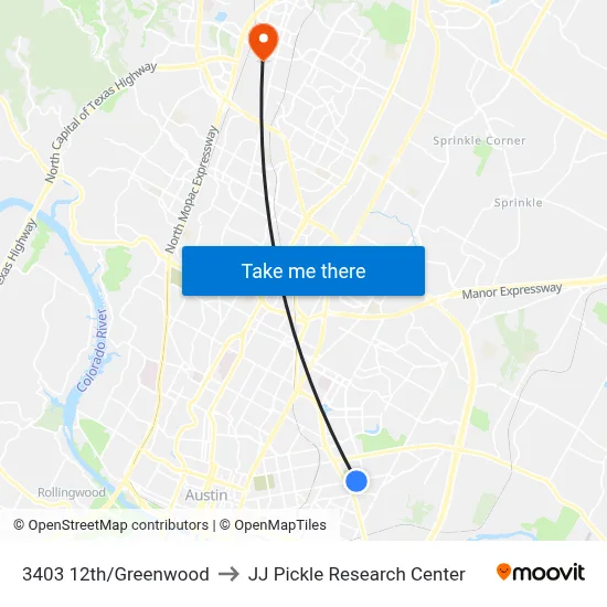 3403 12th/Greenwood to JJ Pickle Research Center map
