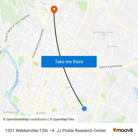 1201 Webberville/12th to JJ Pickle Research Center map