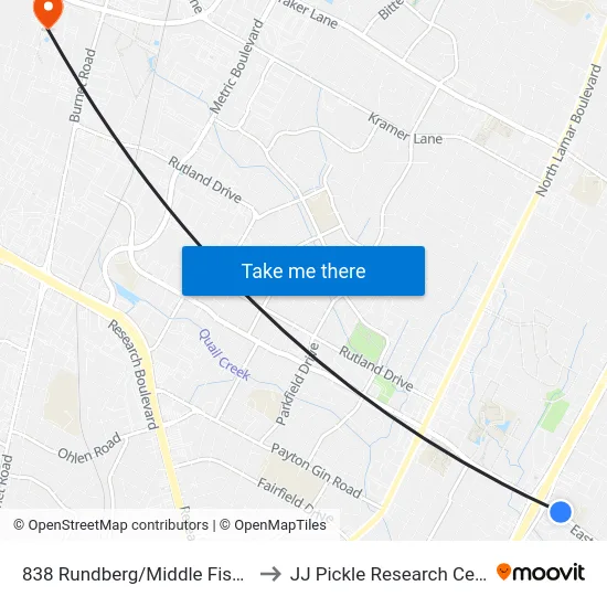 838 Rundberg/Middle Fiskville to JJ Pickle Research Center map