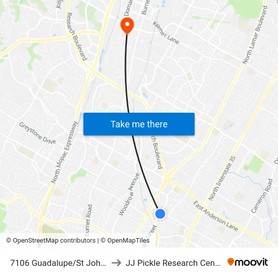 7106 Guadalupe/St Johns to JJ Pickle Research Center map