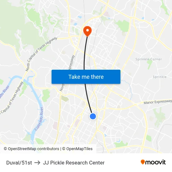 Duval/51st to JJ Pickle Research Center map