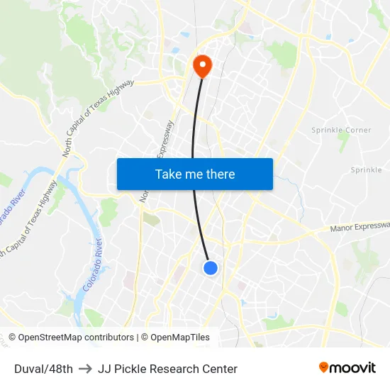 Duval/48th to JJ Pickle Research Center map