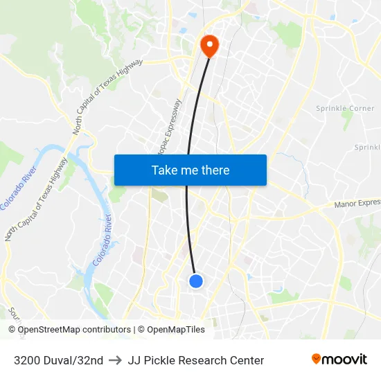 3200 Duval/32nd to JJ Pickle Research Center map