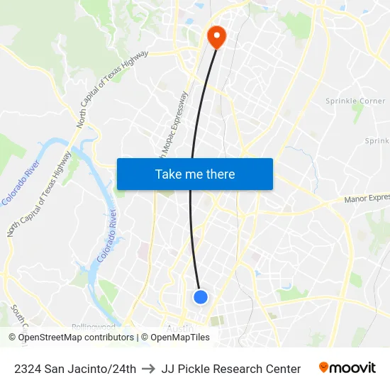 2324 San Jacinto/24th to JJ Pickle Research Center map