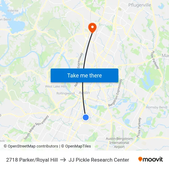 2718 Parker/Royal Hill to JJ Pickle Research Center map