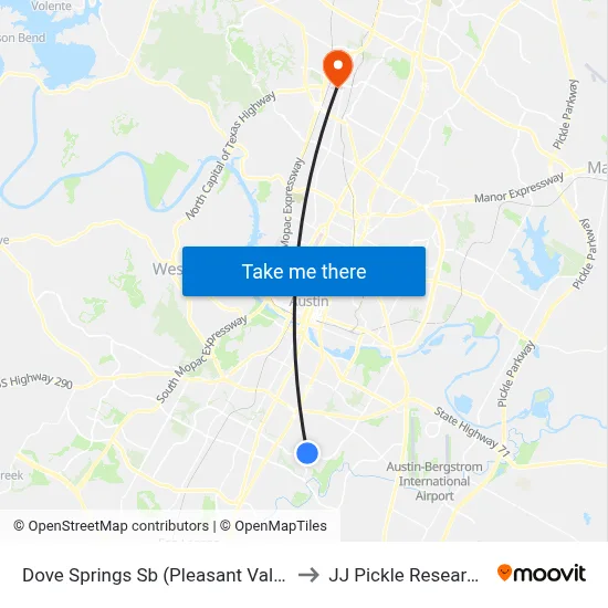 Dove Springs Sb (Pleasant Valley/Stassney) to JJ Pickle Research Center map