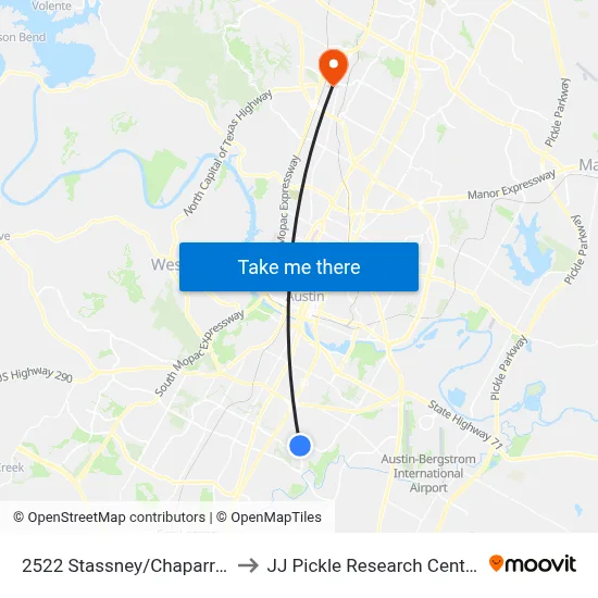 2522 Stassney/Chaparral to JJ Pickle Research Center map
