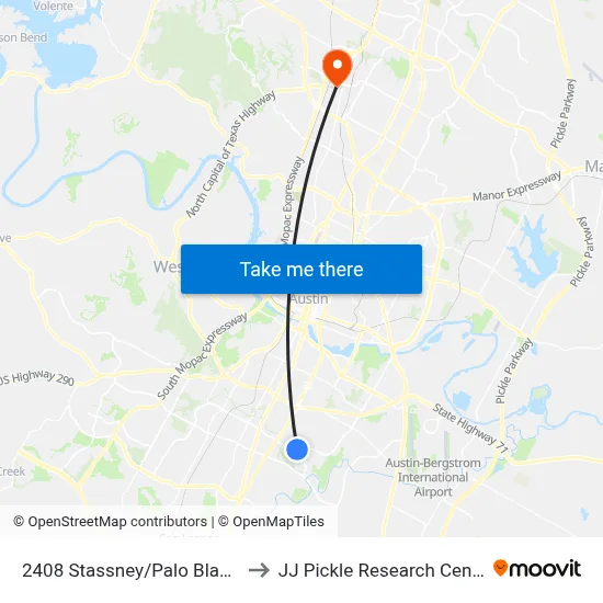 2408 Stassney/Palo Blanco to JJ Pickle Research Center map