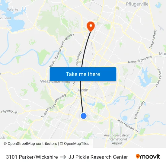 3101 Parker/Wickshire to JJ Pickle Research Center map