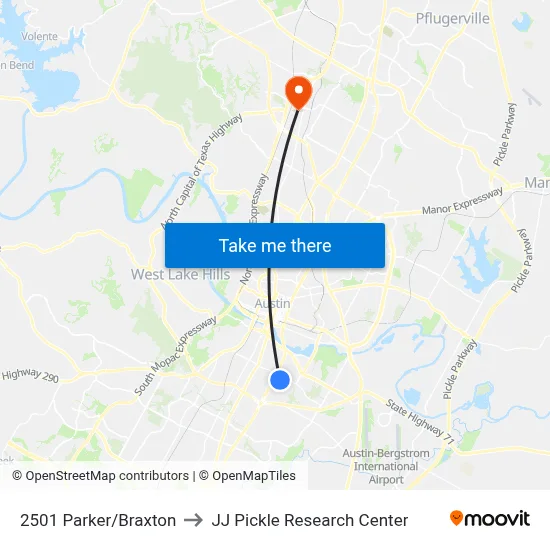 2501 Parker/Braxton to JJ Pickle Research Center map