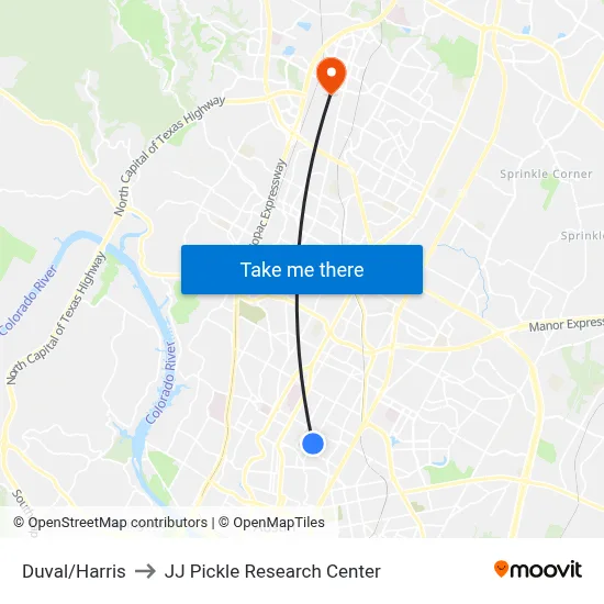 Duval/Harris to JJ Pickle Research Center map