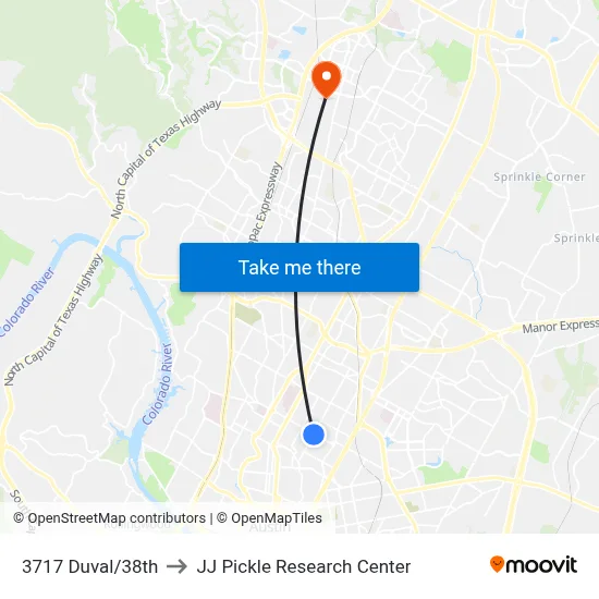 3717 Duval/38th to JJ Pickle Research Center map