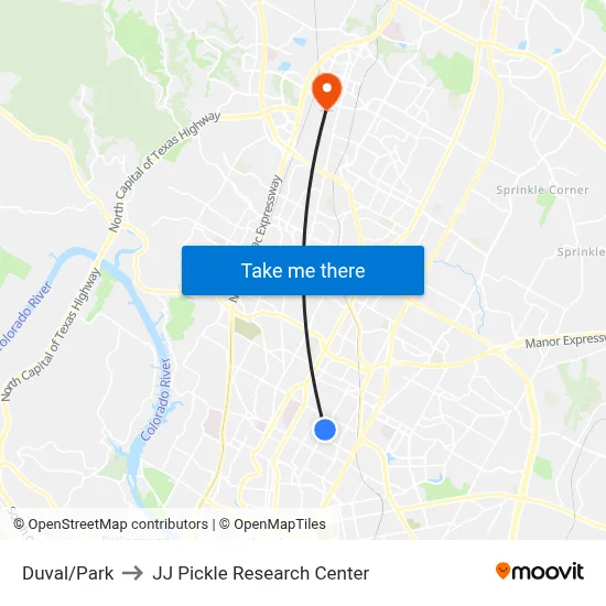 Duval/Park to JJ Pickle Research Center map