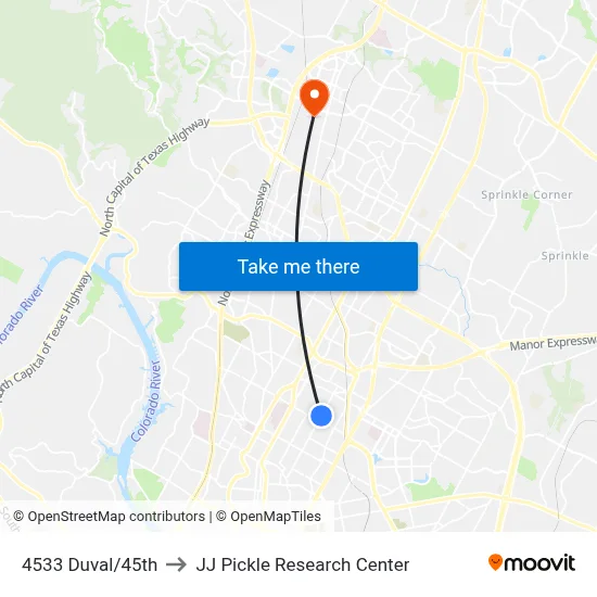 4533 Duval/45th to JJ Pickle Research Center map