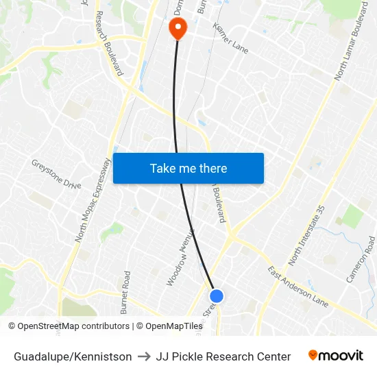 Guadalupe/Kennistson to JJ Pickle Research Center map