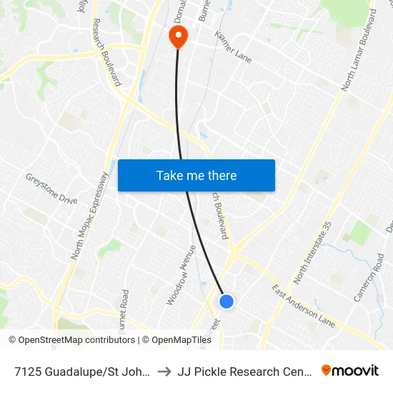 7125 Guadalupe/St Johns to JJ Pickle Research Center map