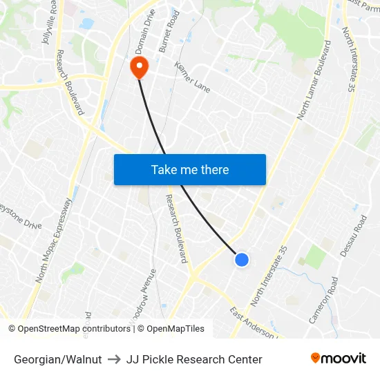 Georgian/Walnut to JJ Pickle Research Center map