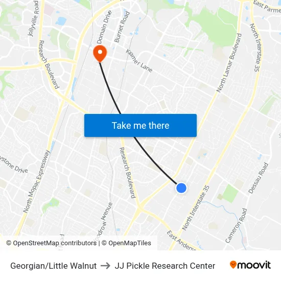 Georgian/Little Walnut to JJ Pickle Research Center map