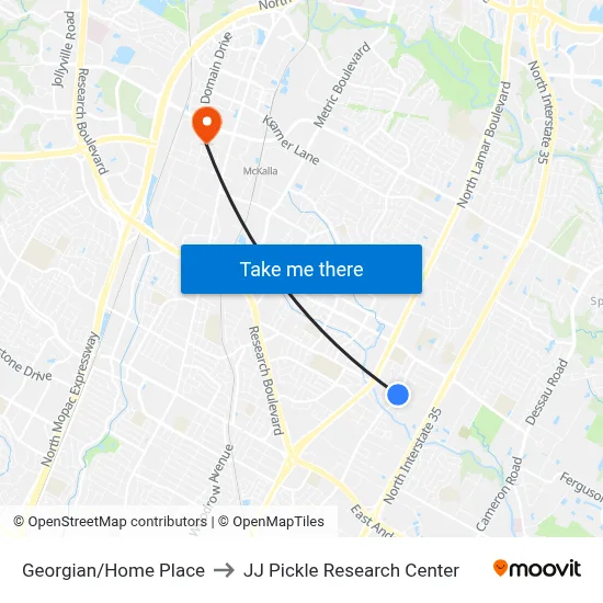 Georgian/Home Place to JJ Pickle Research Center map